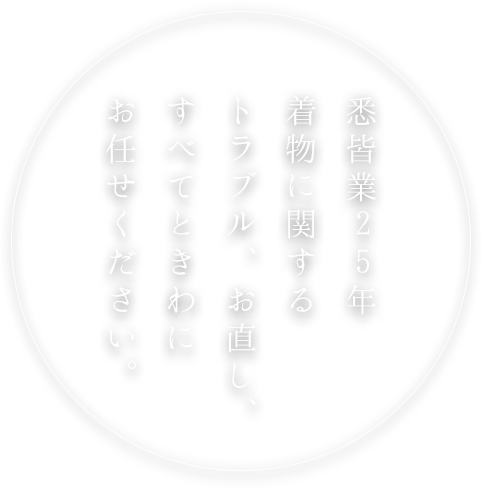 悉皆業25年着物に関するトラブル、お直し、すべてときわにお任せください。